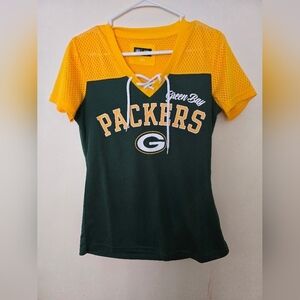NFL Green Bay Packers Fitted Tie Front Yellow and Green Jersey